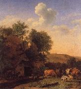 POTTER, Paulus, A Landscape with Cows,sheep and horses by a Barn